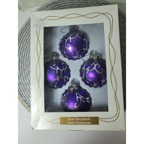 Decorated Glass Ornaments Purple with Silver Accents 4 in the Set~Vintage~ - Picture 6 of 6